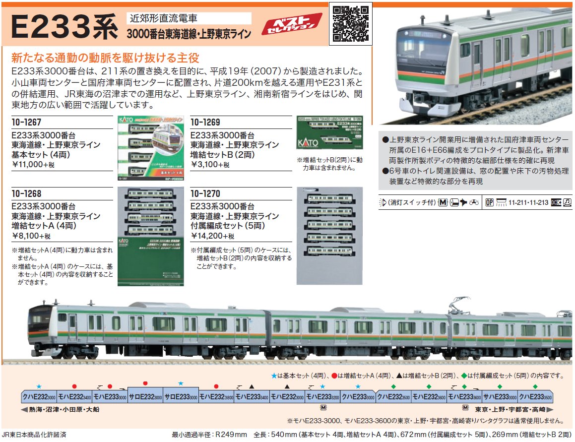 KATO Nゲージ E233系3000 上野東京ライン 付属 5両セット 鉄道模型 10-1270 鉄道模型