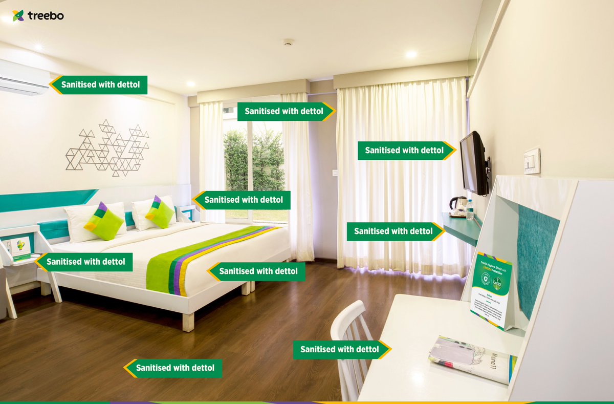 TreeboClub's tweet photo. All rooms & the high touchpoints in the rooms are thoroughly sanitized by #Dettol so you enjoy a stress-free stay with us.
#treebo #treebohotels #Dettol #DettolIndia #TreeboHygieneShield #dettolprotection #StaySafeWithTreebo #HotelRoom #sanitizedstays #disinfected #budgethotels https://t.co/0cbe9BDCa4
