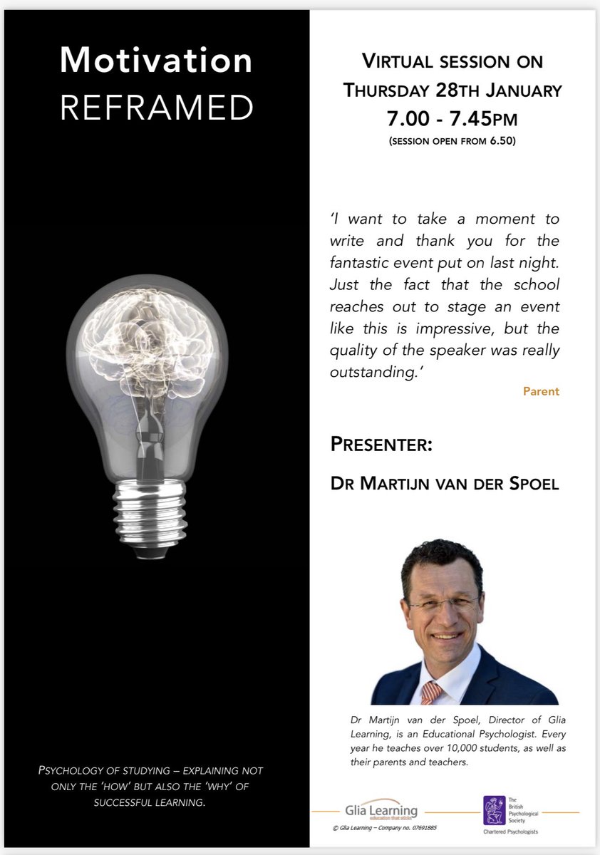 NBS_Herts's tweet photo. For parents of Year 10 and 11 pupils, don’t forget to sign up for the free ‘Motivation Reframed’ seminar with Dr Martijn Van der Spoel on 28.01.21. The webinar will provide strategies  designed to re-invigorate student motivation. The link to sign up was sent out via Parentmail. https://t.co/AO9zDNllKw