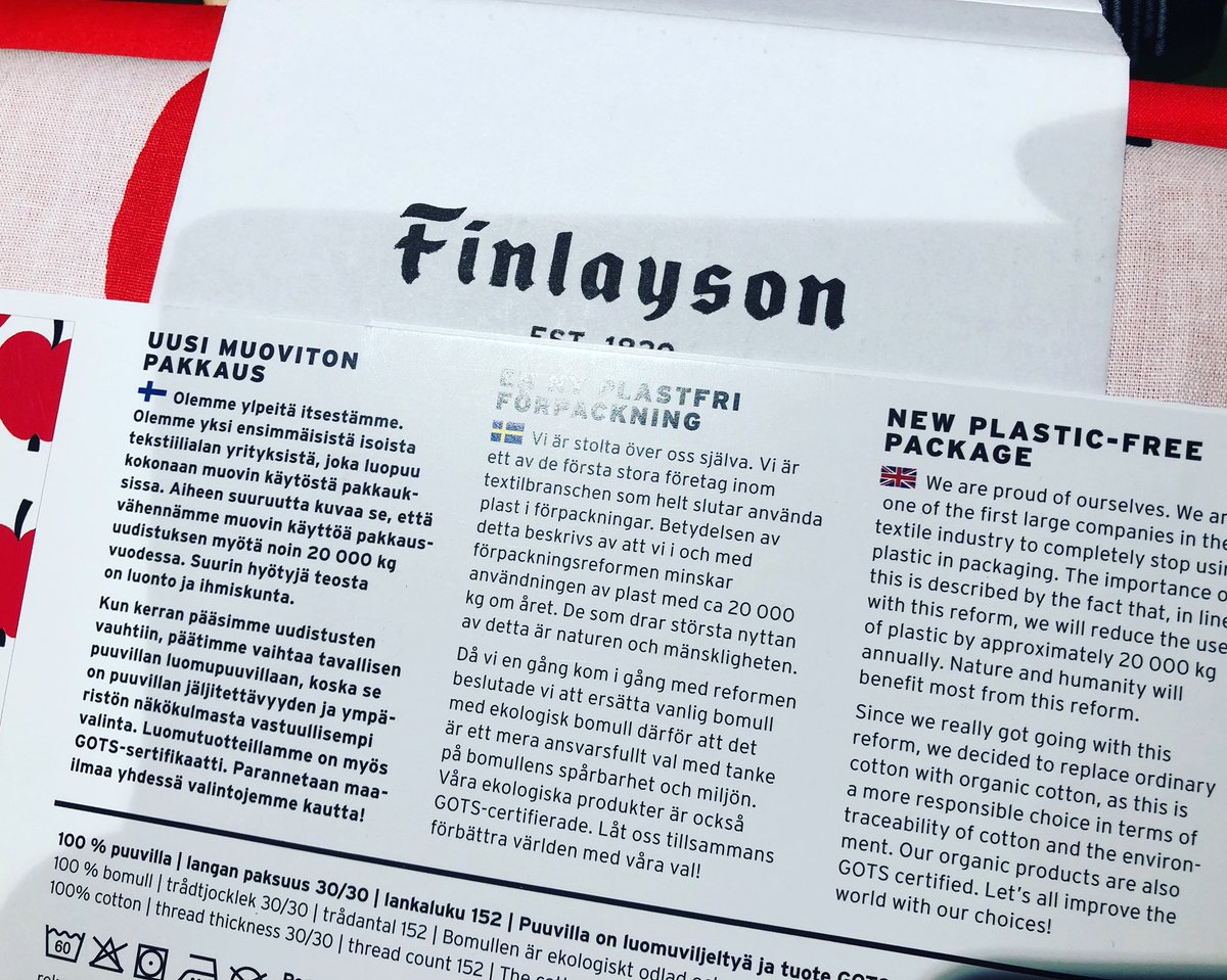 VastustamatonV's tweet photo. Vastuullisia unia 💚 @FinlaysonSuomi 

#muovitonpakkaus 
#luomupuuvilla 
#vastuullisuus 
#sustainability #vastustamatonvastuullisuus 
#💚 
#✅ https://t.co/1GdRS76hN0
