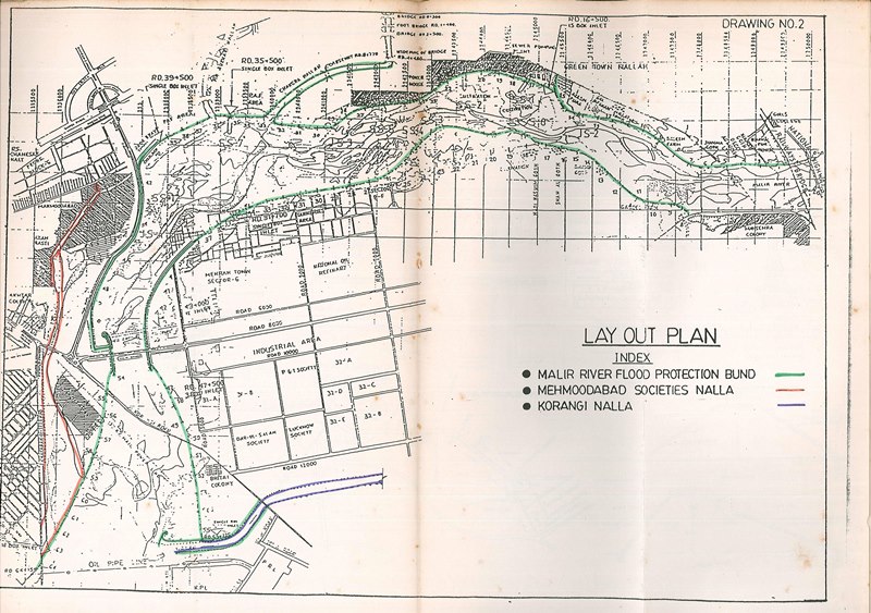 Part of the joy of this reporting is finding maps like these which show the Malir River. See that dense cross hatch? That's Manzoor Colony. I found out the history of the nullah.