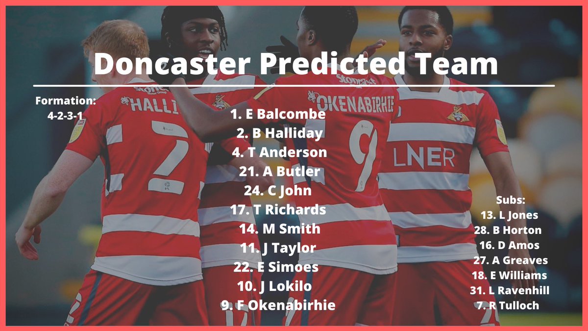  Doncaster Team News Very Talented Squad - Great Recruitment! Quite a few key player missing through injury Signings - Balcombe & Simoes In the 2 Pics below it will give you  #DRFC team news & give you my Prediction for their team 