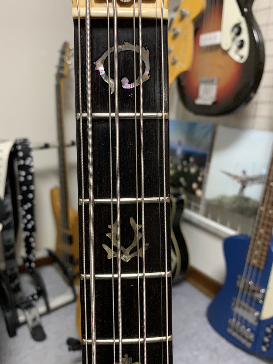 dtail69's tweet photo. 色々凝ってるなって感じがします。
The Grecoのパールロゴ、独特なポジションマーク、ダミーのキャノンジャック。
8弦てだけで充分凝ってるけど。 https://t.co/kmYNDQTlPS