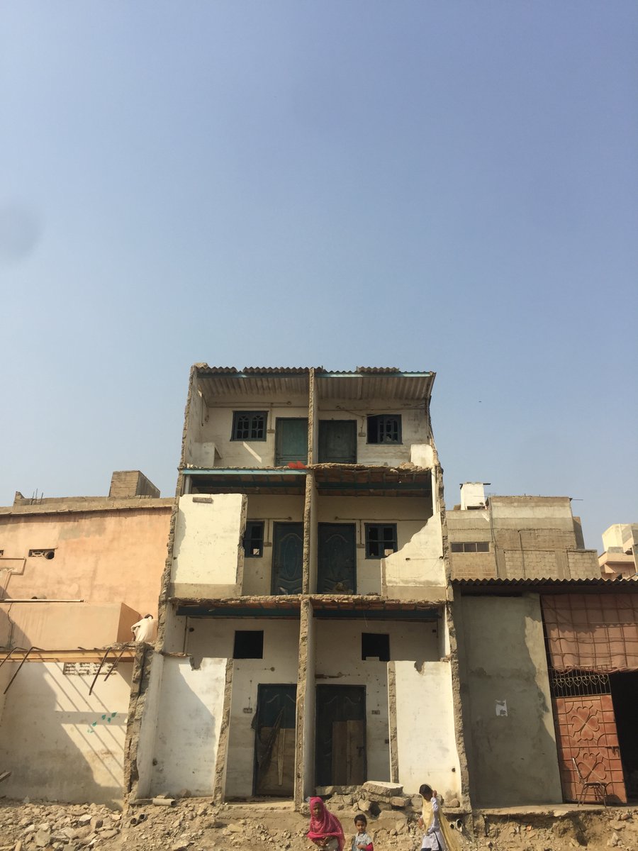 They've been slicing houses along the nullah to widen it. The NDMA, GoS, KMC, District East, FWO... everyone is involved. I was told the KMC couldn't afford the diesel for the dumper trucks and diggers... The Supreme Court had said in October that nullahs had to be cleaned