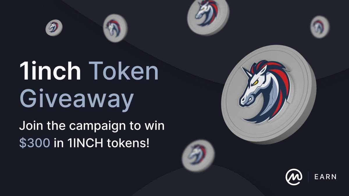 Join the Earn and enter the Twitter Campaign!

10 participants will be randomly chosen to get $300 worth of #1INCH tokens! 

Instructions:
1. Complete 1inch Earn quizzes - coinmarketcap.com/earn/project/1…
2. Follow <a href="/1inchExchange/">Previous handle use @1inchNetwork</a> and <a href="/CoinMarketCap/">CoinMarketCap</a>
3. Retweet this tweet with #CMCEarn