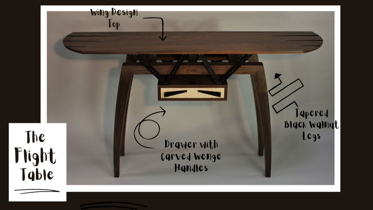 artisanalchemy's tweet photo. Check out all the cool details of Steven Hampson's Flight TableβοΈ Made of Black Walnut with Wenge framework and inlaid elements, this table has serious attitude and stance @shfinefurniture #flightable #walnutfurniture #uniquefurniture #consoletable #halltable #stylishfurniture https://t.co/czHUXivn0B