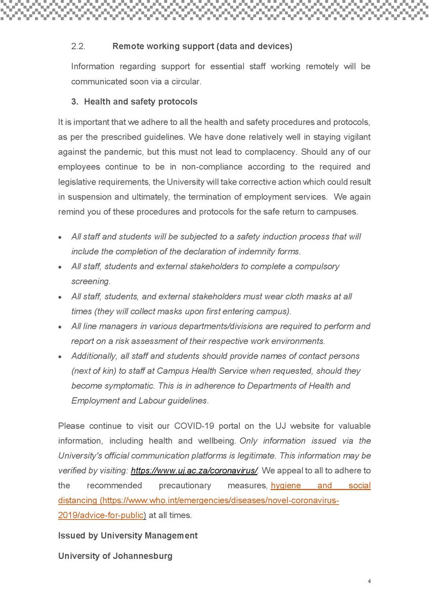 go2uj's tweet photo. Covid-19 update from UJ management https://t.co/PJcncBQ9V4