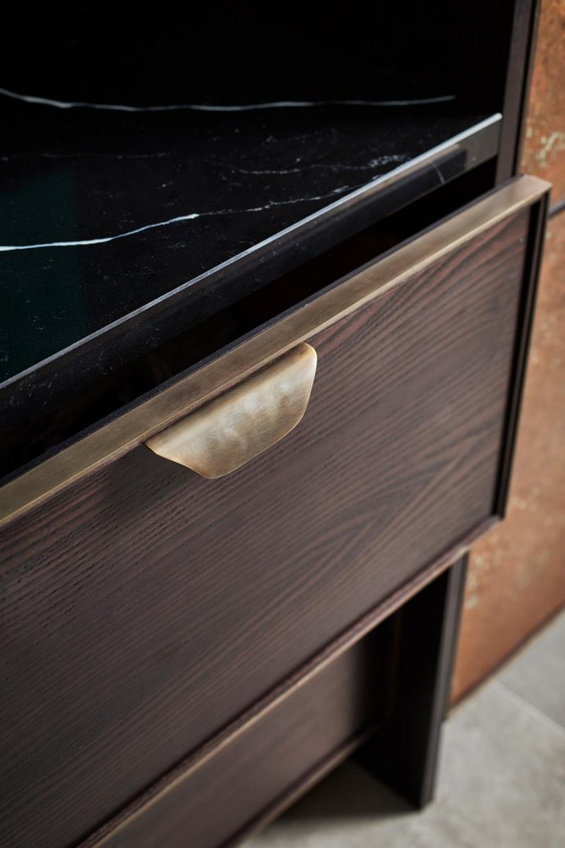 _ILSLtd's tweet photo. We are big fans of @ledburystudio 's Metallics Kitchen Collection. The rich combination of aged brass, stained ash and @_StoneItaliana_ Marmorea Royal Black in this image is rather gorgeous. Get in contact to find out more about Marmorea and Stone Italiana #stoneitaliana #quartz https://t.co/rKmOuOHoWu