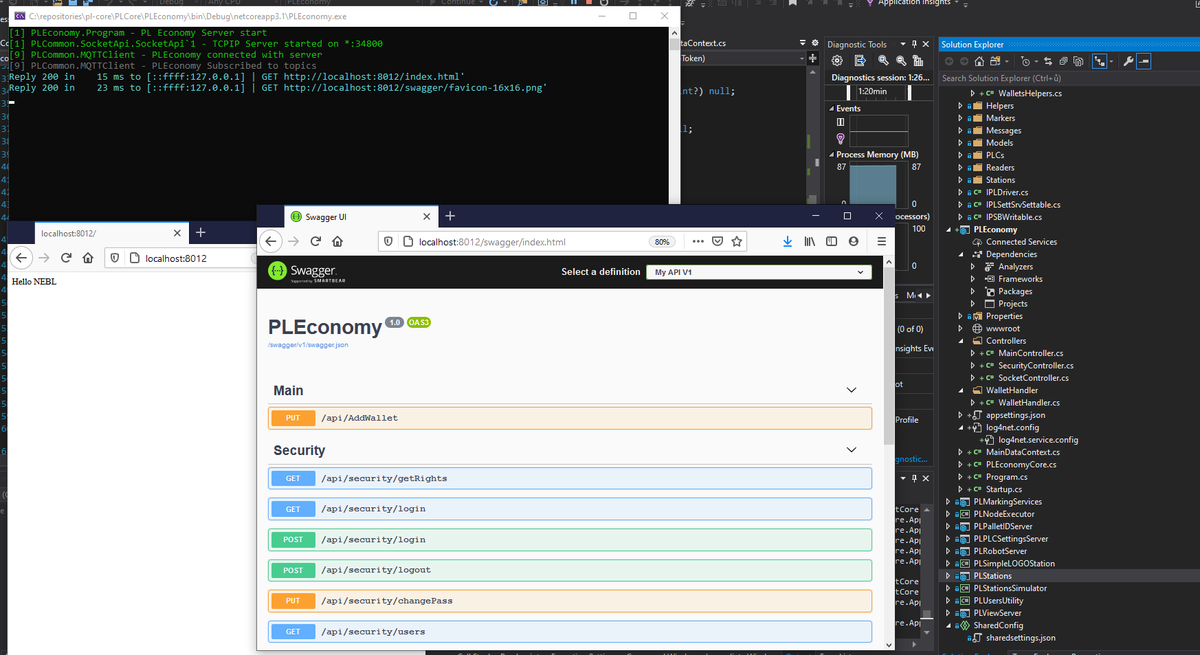 fyziktom's tweet photo. Some info for #NEBL #Neblio and #DeFi community :) Basic structure of PL Economy is prepared. Connected to #MQTT, #swagger , #PostrgreSQL, #log4net our unique PL Socket API for PLCs. All based on https://t.co/hDSTdeEkVS Core with REST Api ready for https :) https://t.co/V0PTlUq1I7