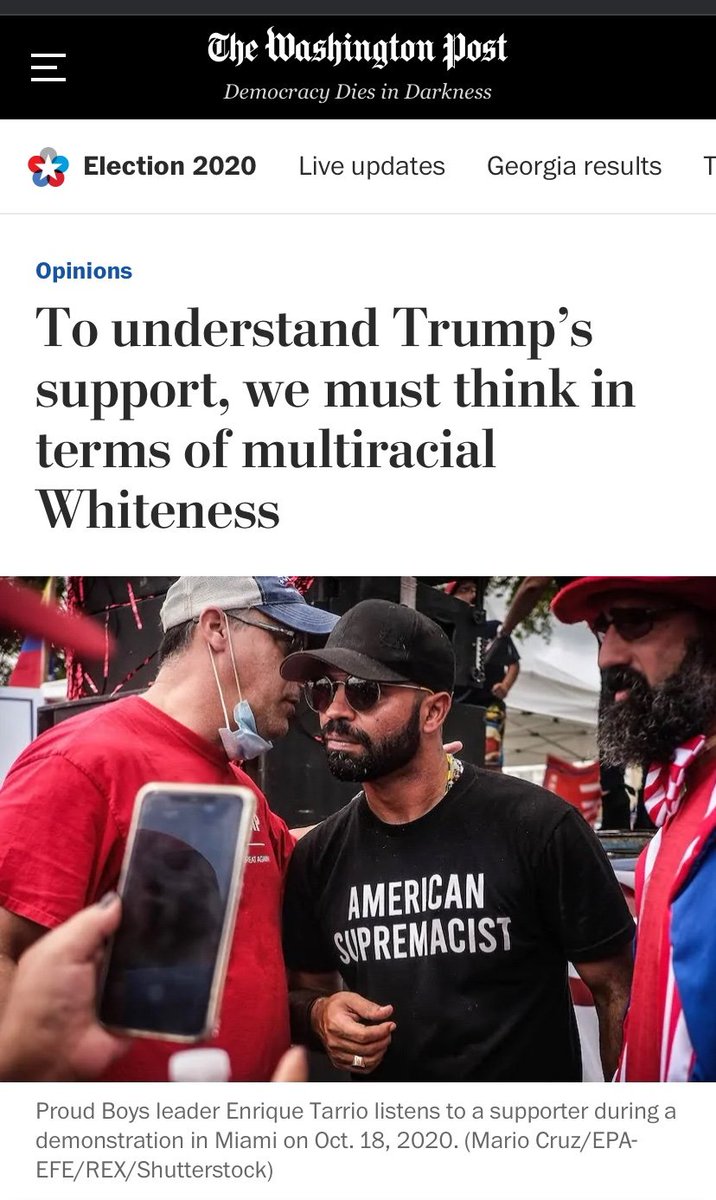 Modern Wokeness is getting into some serious epicycles now. Multiracial Whiteness? WHAT? > "And what are we to make of unmistakably White mob violence that also includes non-White participants? I call this phenomenon multiracial whiteness" https://www.washingtonpost.com/opinions/2021/01/15/understand-trumps-support-we-must-think-terms-multiracial-whiteness/