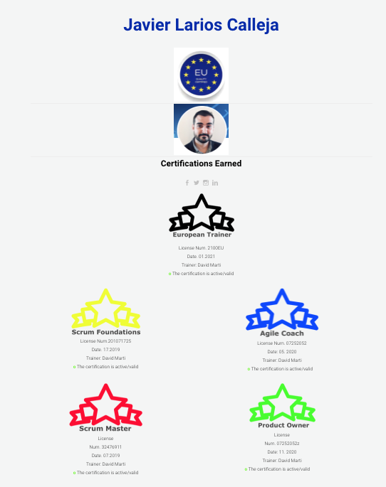 Welcome on Board, Javier,
We are very proud to announce that Javier Larios is a proud member of European Scrum Trainers.
Thank you ver much, it is a pleasure that you are part of the team.
Javier Larios Calleja
You can contact to Javier Larios, bit.ly/3sDxnv7
