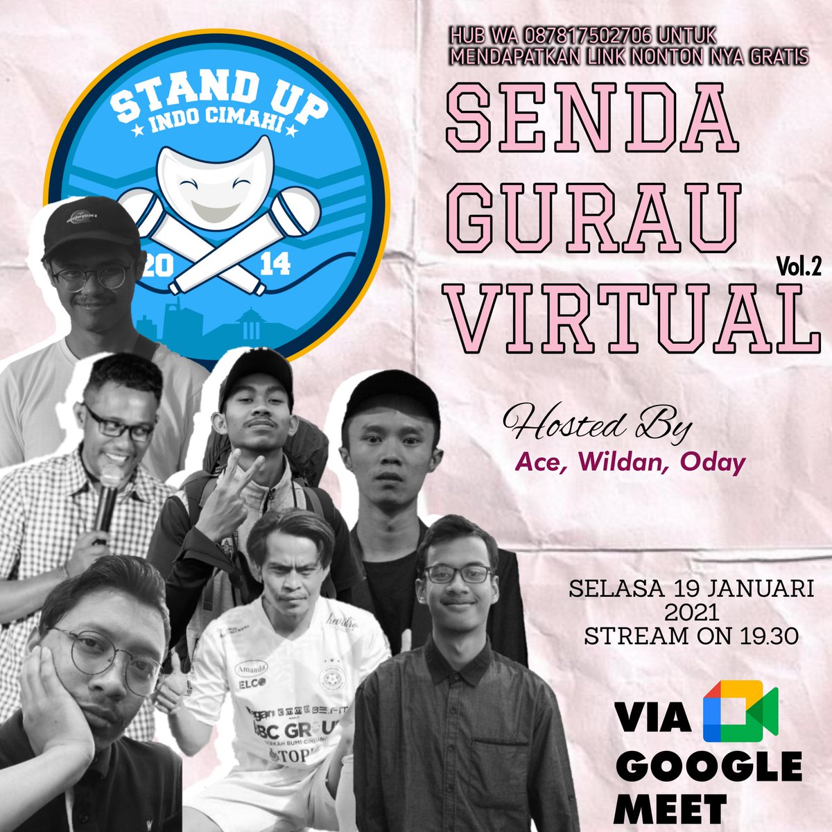 Mau nonton stand up virtual gratis. Klik aja link google meets di bawah ini Untuk bergabung ke SENDA GURAU VIRTUAL
meet.google.com/wgo-zrhw-oom

JAM 19.30 WIB di mulai nya