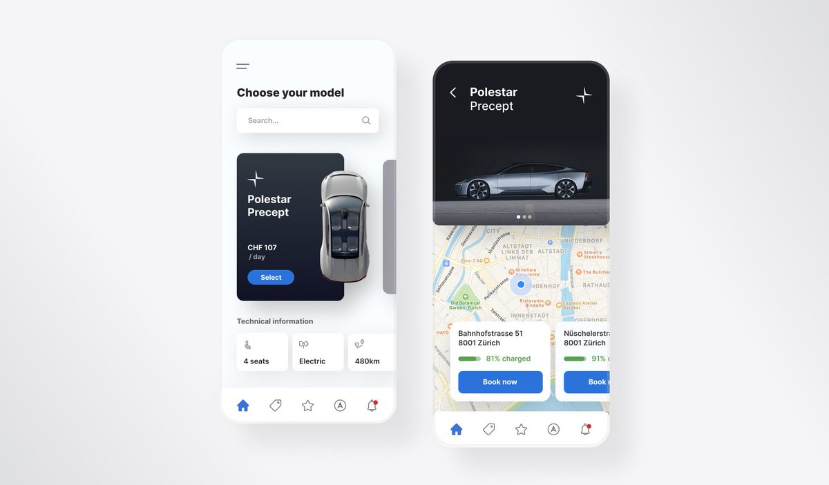 Here are two screens for a car rental app concept I've made last week.