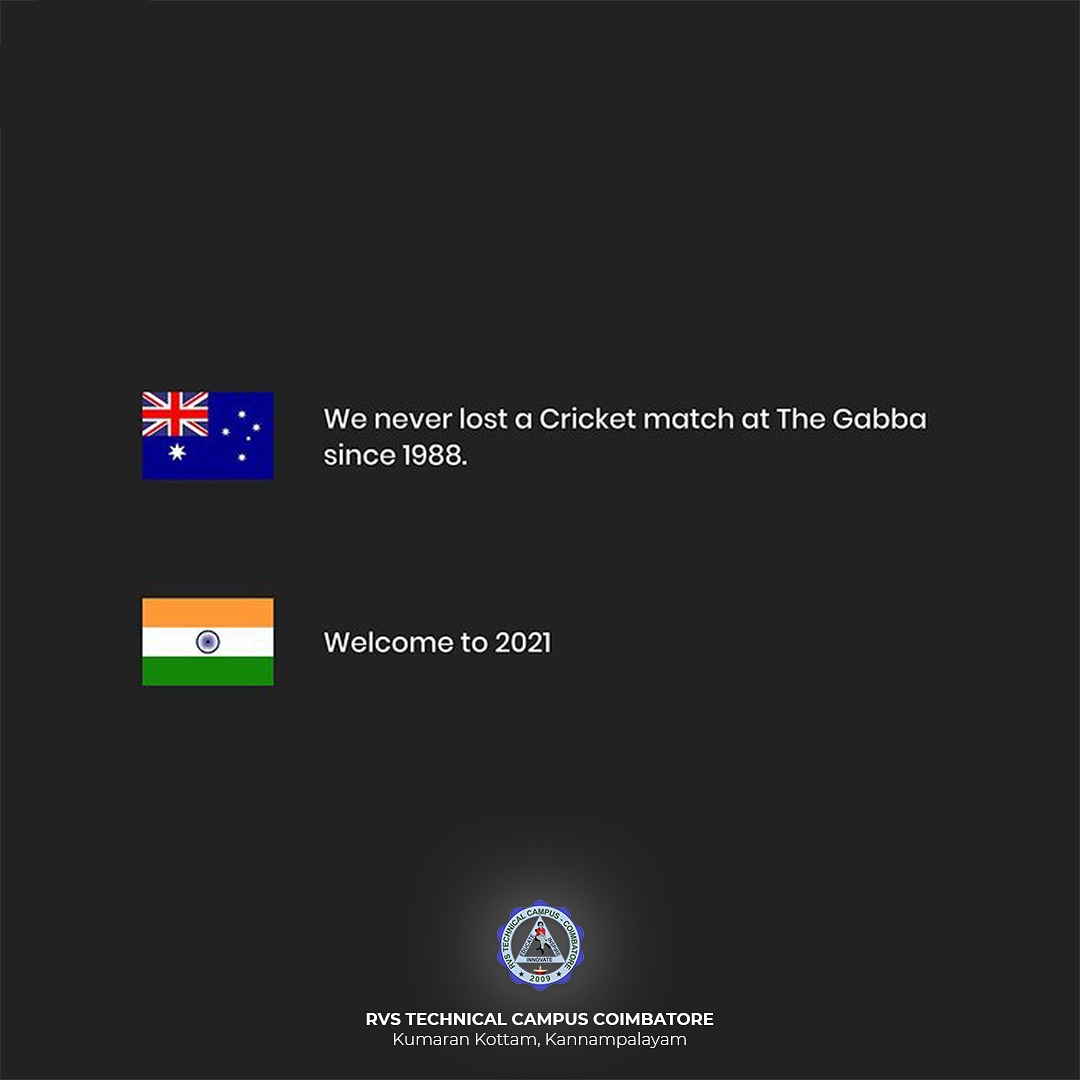 rvsdigitaltcc's tweet photo. Proud Moment ❤️
Indian Cricket Team made a history today by breaking 32 years long streak of Australian Team who had never lost a single match at 'The Gabba'. Kudos to the young Indian Cricketers.

#rvs #INDvsAUS #TeamIndia #AUSvIND #IndianCricketTeam #RishabhPant #TestCricket https://t.co/d645c0zfnH