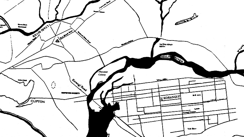 This map shows Manzoor Colony first appearing as the Malir River forked off into a small distributary. (City Press)