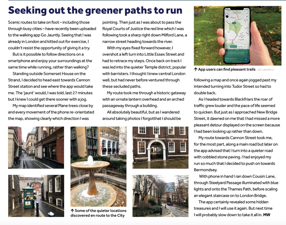 gojauntly's tweet photo. Loving this review in Transportation Professional magazine @CIHTUK - so glad we helped you discover new paths and hidden treasures in #London π Whether #running or #walking we've great green routes for you π
#TransportationProfessional #TechForGood #activetravel #LondonWalks https://t.co/QB72tzSoB6