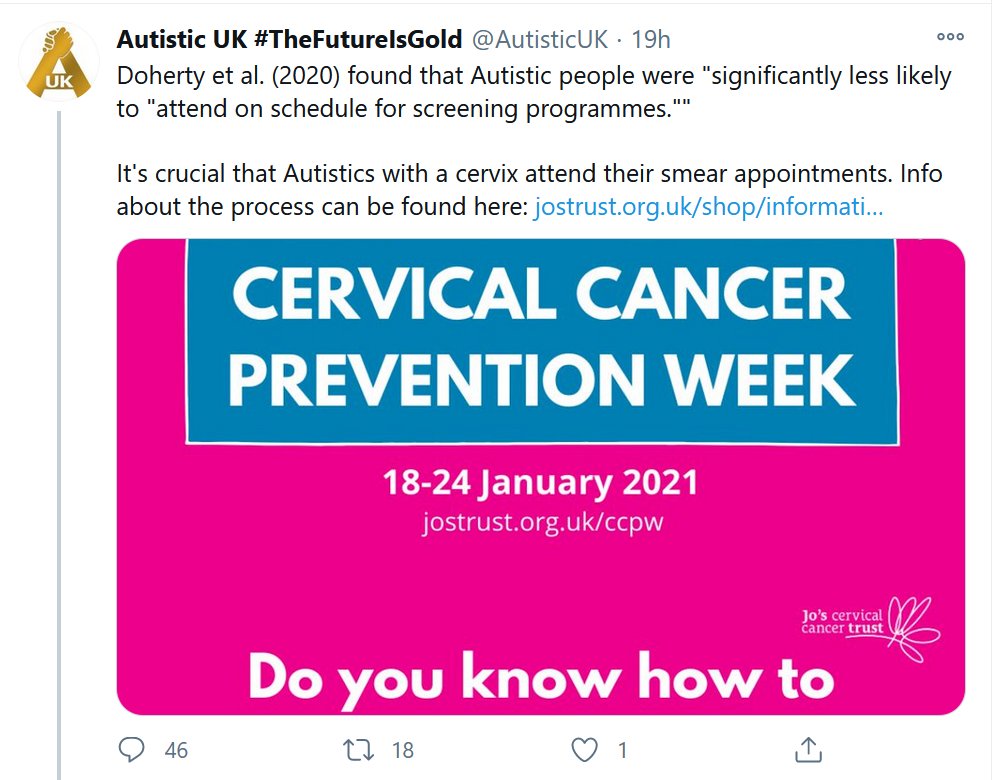 Woman is a dirty word.(Except when a man claims to be one)Autistic UK thinks it's fine to talk about autistic girls and women as "Autistics with a cervix". https://twitter.com/AutisticUK/status/1351183014760509448