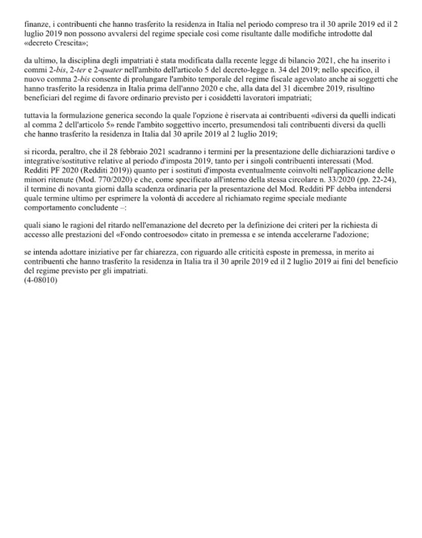 Favaloro_G's tweet photo. #SportiviProfessionisti e #Lavoratori #impatriati a seguito delle criticità emerse con la pubblicazione della Circolare 33/E/2020, gli On. @GiulioCentemero e @simo_billi hanno presentato - anche con il supporto tecnico di @WPOTLM_Tax - le seguenti  interrogazioni! Ottimo lavoro! https://t.co/UA56LD7A6I