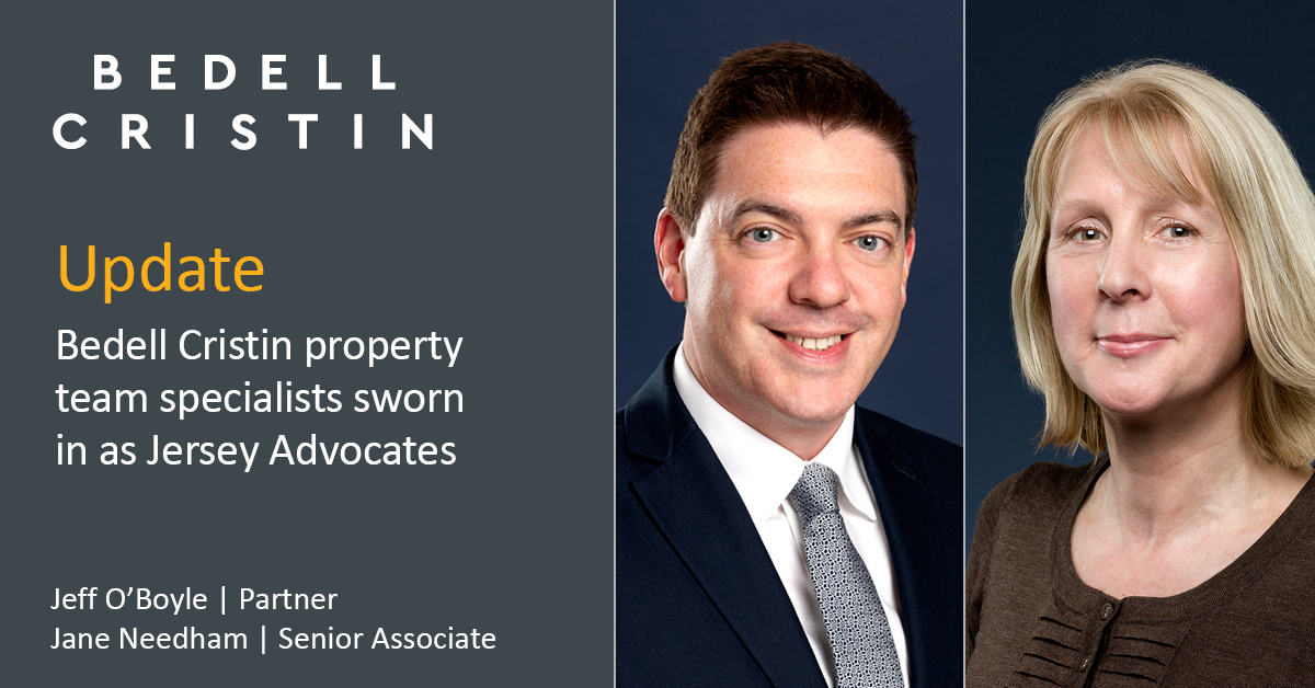 Jeff O’Boyle and Jane Needham at Bedell Cristin's Jersey office were formally sworn in as Advocates of the Royal Court at a ceremony on 13 January 2021. Both lawyers now have rights of audience before the Royal Court. Find out more: bit.ly/3qykX5Y