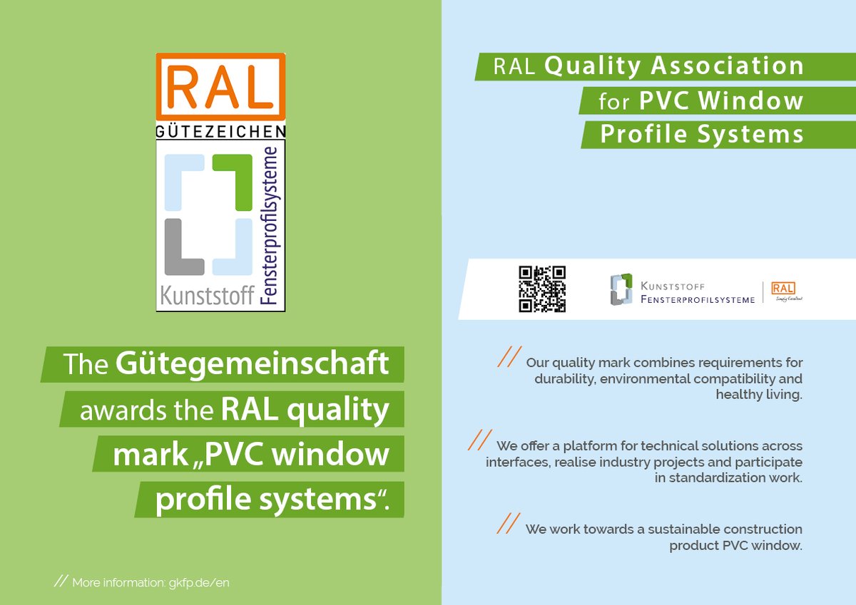 fensterbau's tweet photo. 3/4 - #RAL Gütegemeinschaft Kunststoff-Fensterprofilsysteme ensures high quality &amp; durability of #PVCwindow systems.

👉 Members commit to strict requirements of quality &amp; test regulations and develop the state of the art: https://t.co/kccrhBhvIU

#fensterbaufrontale #FFconnected https://t.co/ZInj9fkVJM