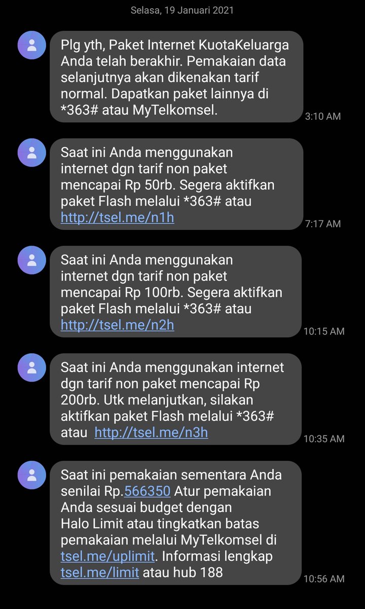 Niskala23's tweet photo. @Telkomsel sampe kapan gangguan di MyTelkomsel selesai? Paket #kuotakeluarga uda habis, HALO kena pemakaian normal, jadinya jebol 😭 berasa dirampok 🤬 notif via sms (yg uda jarang dibuka) https://t.co/GQ9qPaaOdI