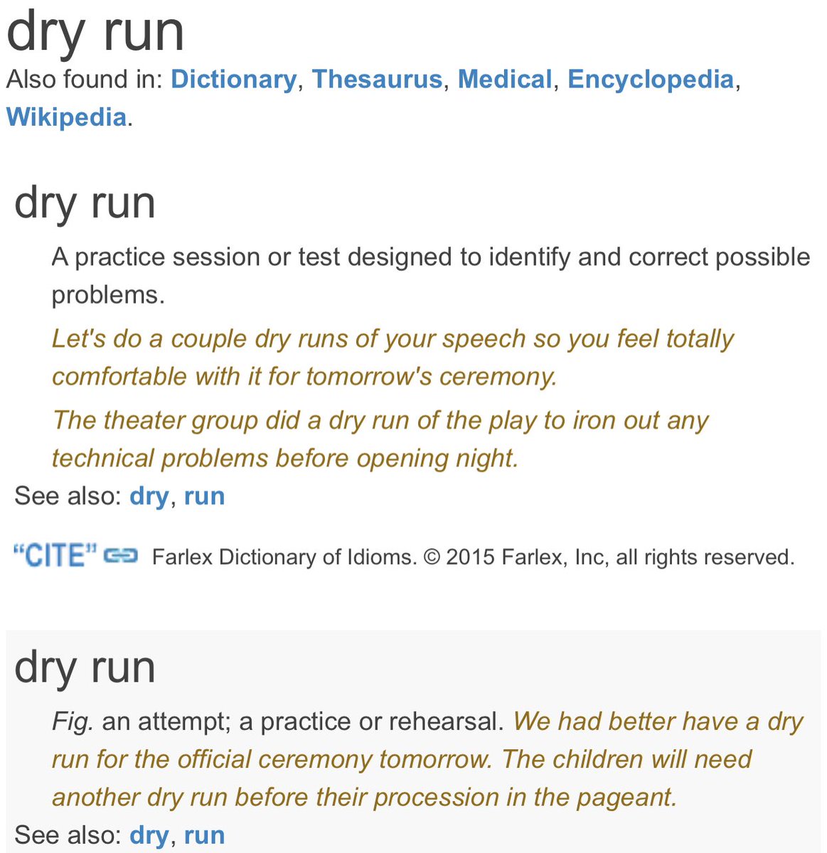 marisacanado's tweet photo. Instead of “to rehearse”, try using this #R_E_E to get your students to practice something ...

“A dry run” => Un simulacro / ensayo https://t.co/f4xeJRmJio