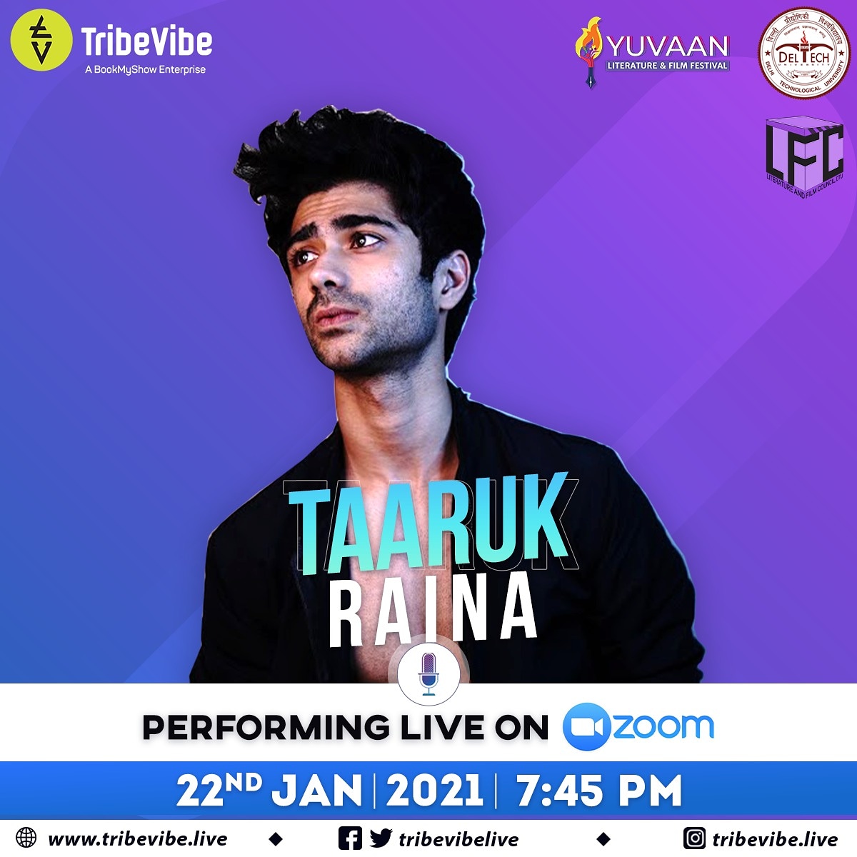 TribeVibeLive's tweet photo. (Continue..)
Don't forget to join him live on 22nd January 2021 from 07:45 PM Onwards. 😃🤭
#TribeVibeLive #TribeVibe #AnmolMalhotra #Zoom #Netflix #Yuvaan #SonyMusicIndia #LiveStreaming #TuesdayMotivation #WeekdayVibes #FridayGood #TGIF #ThankGodItsFriday #WeekendNight https://t.co/ebJMJVqNZR