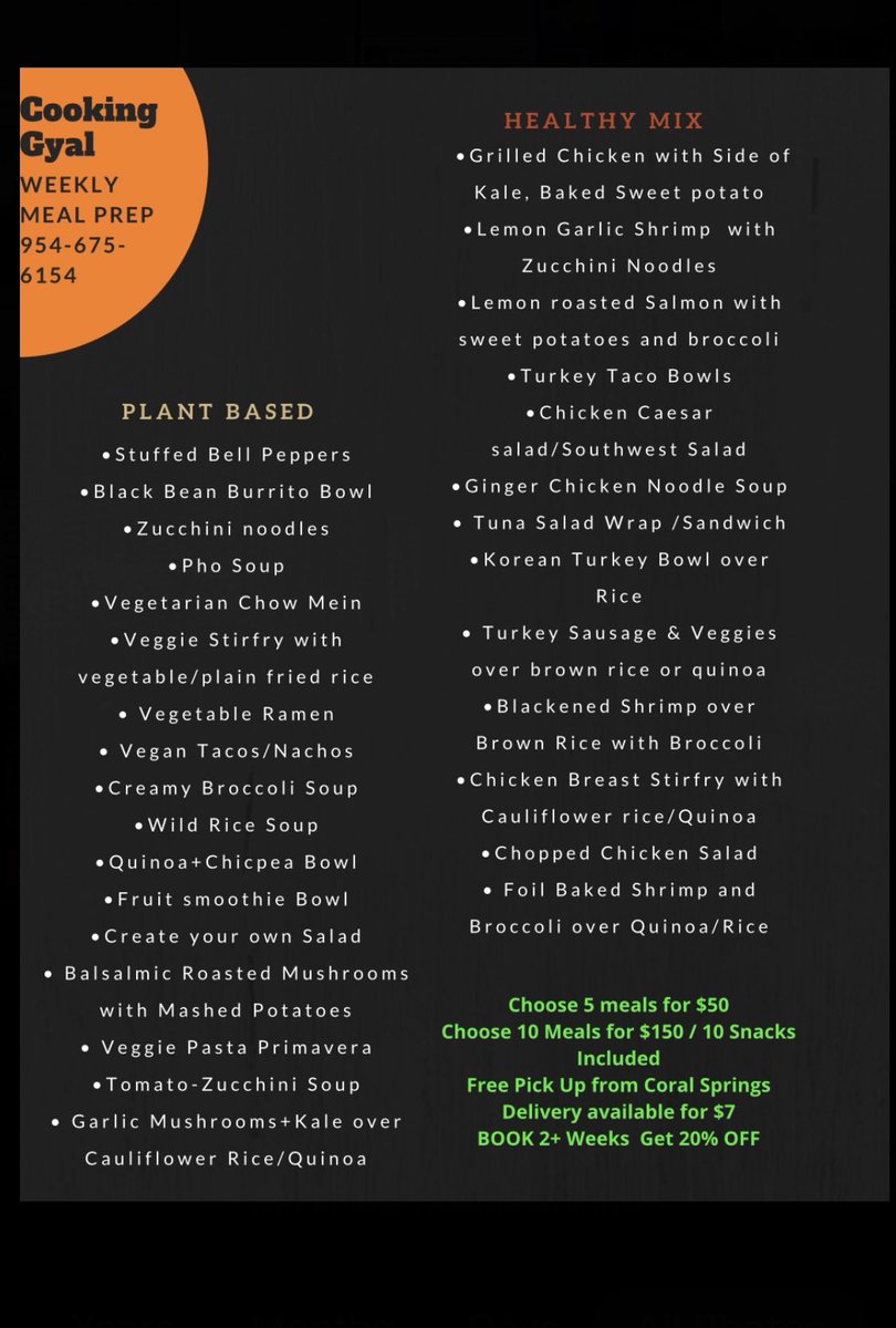 cookinggyal's tweet photo. Ask and you shall receive ‼️ Weekly Meal Prep Now Available (Vegan/Vegetarian Available)

Pick 5 Meals for $50 (Lunch for 5 days)

OR

Pick 10 meals for $150 (Lunch,Dinner,snacks for 5days)

DISCOUNT AVAILABLE If you book 2+ Weeks

#browardcounty #mealprepservice #catering https://t.co/S7nvejsxn6