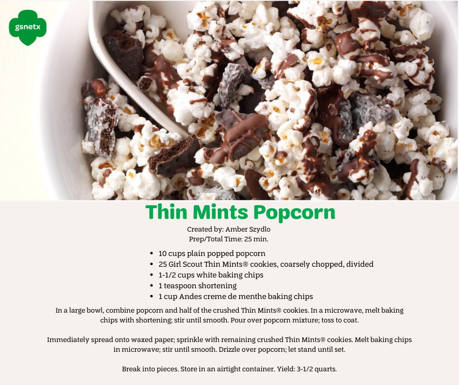 Happy National Popcorn Day! 🍿 Pair the popcorn with some Thin Mints for a special treat! #ThinkOutsideTheCookieBox #CreateMomentsofJoy #gsnetx #cookies #thinmints #BecauseIGirlScout