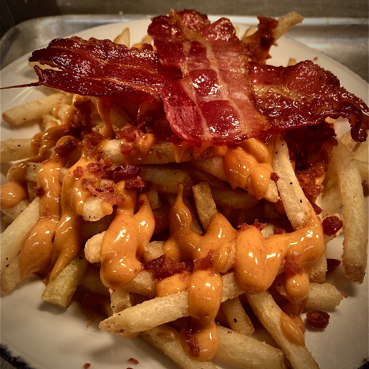 Bacon Fries! You know you want to! Slots available for Takeaway and Delivery just drop us a email or give us a bell on 01432 359209