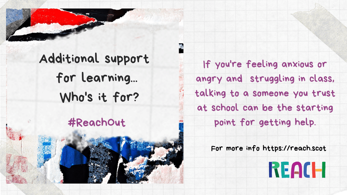 Reach_Scot's tweet photo. People sometimes think only pupils with a diagnosis or a particular condition can get #AdditionalSupportForLearning in school.

But there are lots of reasons why you might need extra support with your learning at school sometimes.

Here are a few 👇
https://t.co/zCIGR3QBrZ https://t.co/TITKgjjVAX