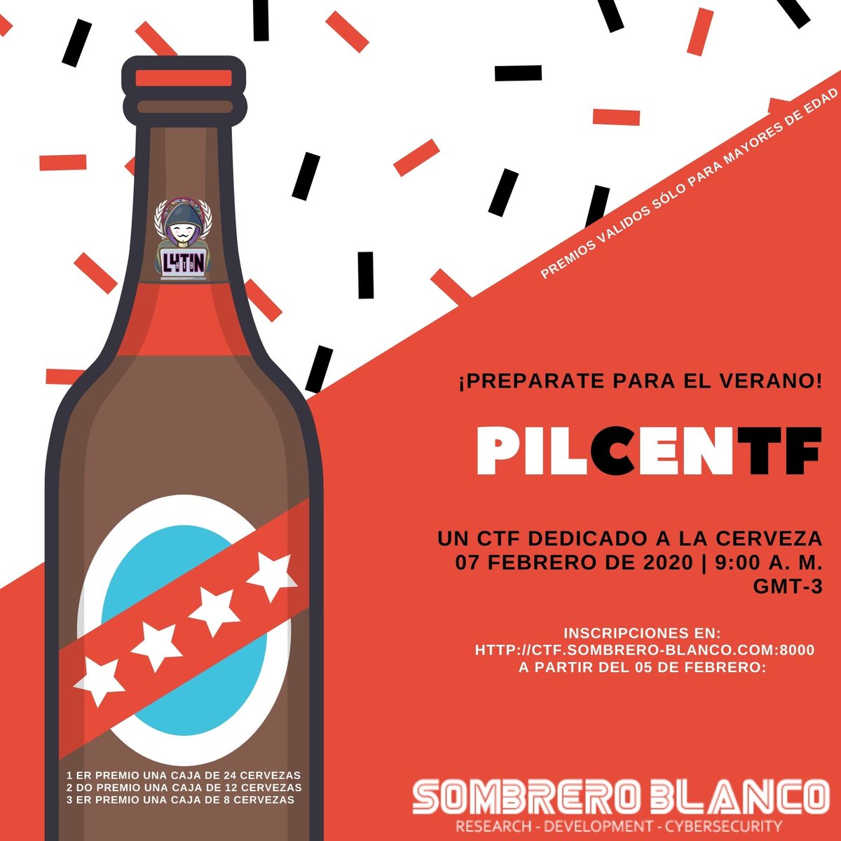 Este 07 de febrero desde las 9 am (gmt-3) se realizará el pilCenTF una competencia para divertirnos este verano como premios poco convencionales y válido para mayores de edad, las inscripciones estarán habilitadas desde el '5 de febrero, más info en el afiche: