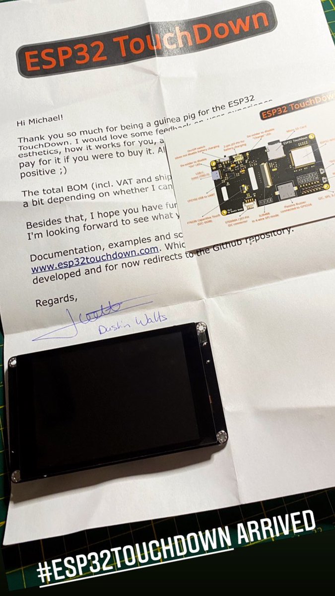 achildrenmile's tweet photo. #esp32touchdown arrived today. Testing starting soon ๐งช๐๐
Thanks @DustinWattsNL https://t.co/55ZAosP2or