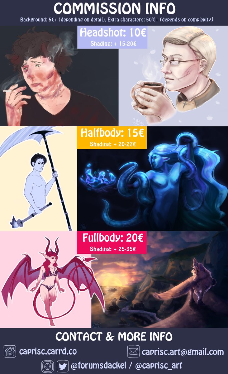forumsdackel's tweet photo. 🦋COMMISSIONS OPEN🦋

✨Feral, Anthro, Human. Sketches/Paintings✨
RTs are appreciated💙

Links:
📧Contact: caprisc.art@gmail.com  /dms
💼Portfolio: https://t.co/EDDIF7FeN9
🖼️IG:
https://t.co/TU5vATSlRi
https://t.co/jWlgqy84u8

#commissionsopen #commissioninfo #artistsontwitter https://t.co/tIc8Px9vl0