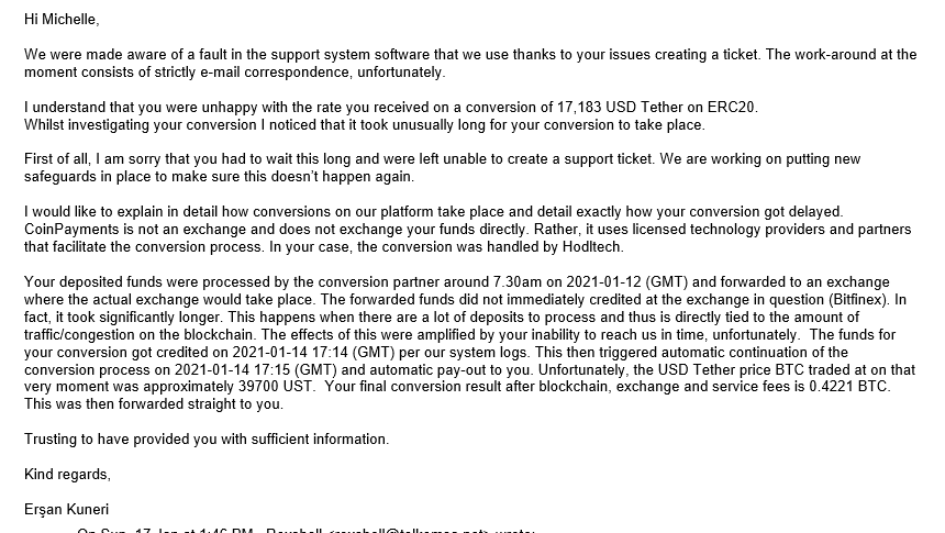 chemille01lucey's tweet photo. Ever heard of a company admitting fault but can only comment its unfortunate  so i loose 2500usd because of @CPHelpTeam @coinpayments deception @Bitfinex who did the conversion at 1000 usd higher than the rate at the time. Take responsibility https://t.co/Hrg7lZKHgj