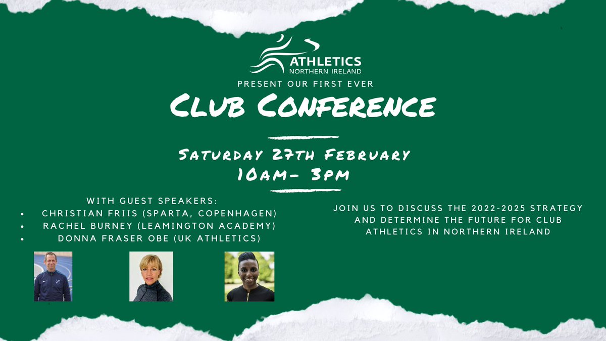 AthleticsNI's tweet photo. 🌟 Athletics NI Club Conference 2021 🌟
Athletics NI will be hosting its first Club Conference on Saturday 27th February from 10am- 3pm via Zoom.
Find out more here: https://t.co/4C1B60qpgL
#KeepActiveKeepSafe #ClubConference #TeamANI #ClubDevelopment @SportNINet https://t.co/BOHotzEfKz