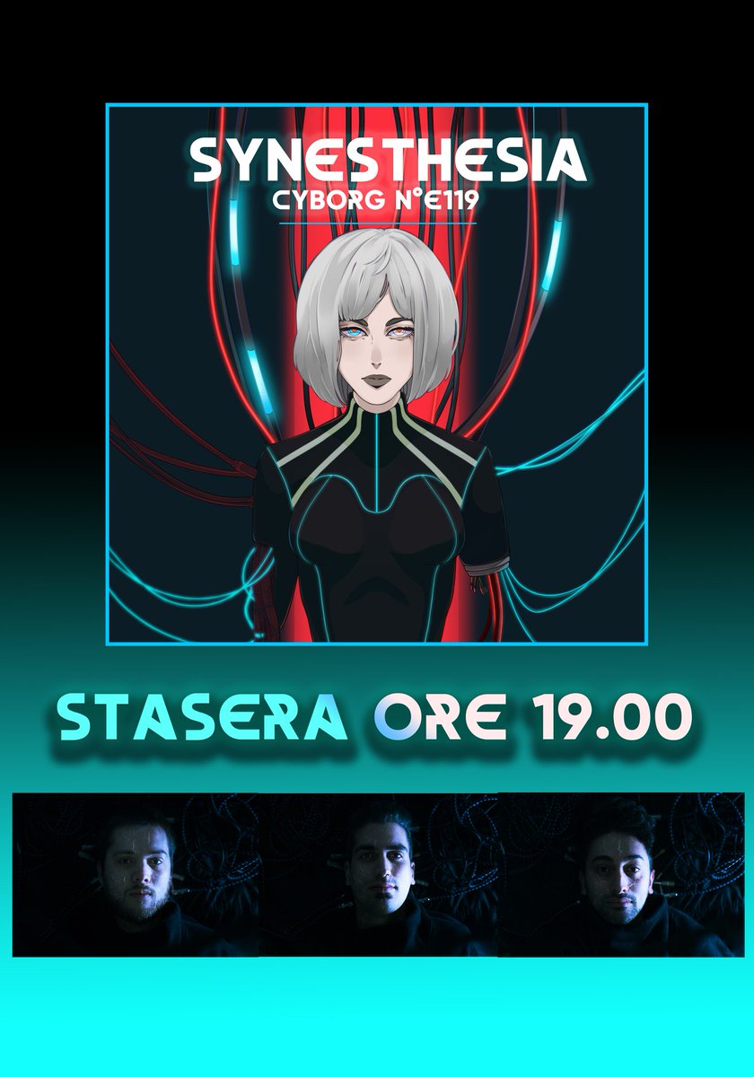 Synesthesia_off's tweet photo. Cyborg N°E119, il videoclip fuori stasera alla 19.00 su YouTube!

Qui il link: https://t.co/lCDvxwWnmZ

#synesthesia #band #singolo #nuovosingolo #Gennaio2021 #19Gennaio #Italia #musicaitaliana https://t.co/UAGXjmDBv8