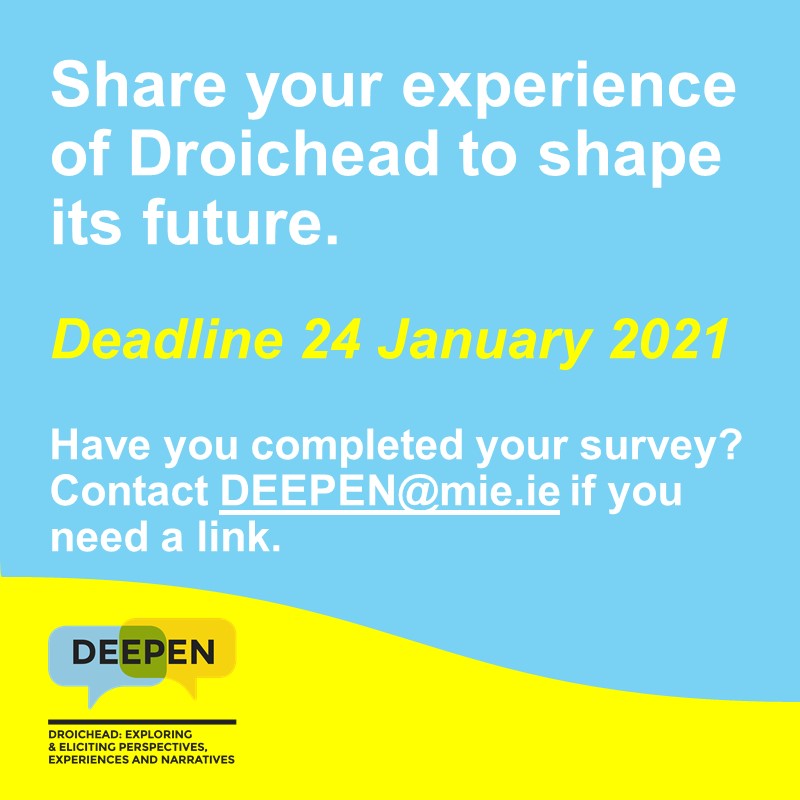 TeachingCouncil's tweet photo. The DEEPEN Project survey deadline has been extended to the 24th January 2021. We want to hear from you! @DEEPEN_Project @IPPN_Education https://t.co/Dm26ZTBzb1
