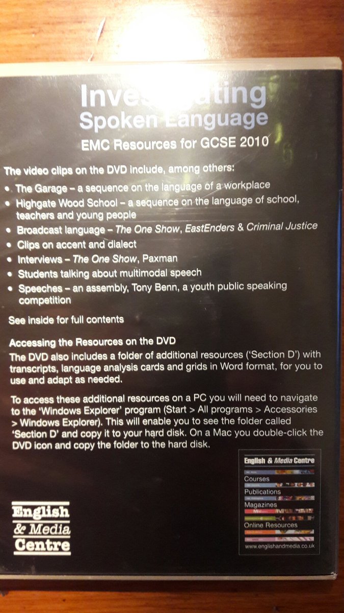 EPQguru's tweet photo. Attention all teachers of A level English Language. I no longer need this EMC dvd on spoken language but happy to post on to a fellow teacher in UK if you can make use of it. #spokenlanguage #Alevel #TeachersofEnglish @EngMediaCentre @EngLangBlog @tonythorne007 @DanSeanClayton https://t.co/iPM5uwMz9Z