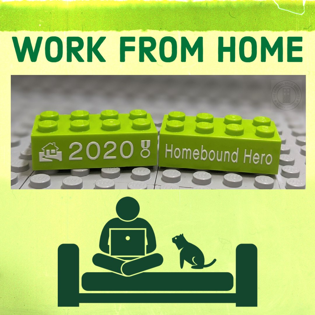 BrickEngraver's tweet photo. We were all Homebound Heroes in 2020! Are you ready to get back to the office or are you enjoying working remotely? What are your tips for making home a productive workspace? Here's to finishing the WFH quest in 2021! :)  #wfh #lego #customlego https://t.co/A3d6zGXErL