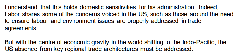 He also urges the Biden Administration to reconsider joining the CP-TPP, pointing out the US is now missing from "key regional trade architecture" in the region 8/