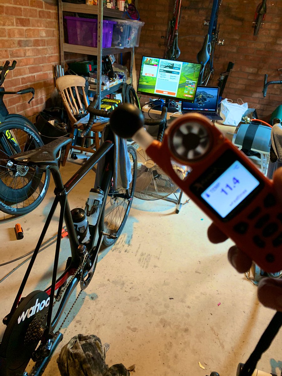 SHFaulkner's tweet photo. Another day in the #SPEEDlab at home testing @corebodytemp on @GoZwift. Riding my @tour21 Gallium Pro disk as a special treat! #cycling #research #GarageScience https://t.co/dWbbF09clE