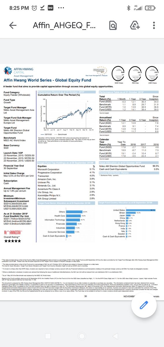 But to make it easier for you, you really just need two. One developed market equities and one asian equities. Here's an example of funds from Affin Hwang. (I will teach you how to read a factsheet later. Please remind me if i forget)