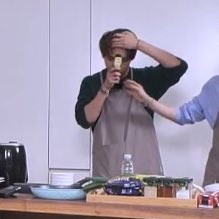 taehyung was trying to check his temperature using the kitchen thermometer