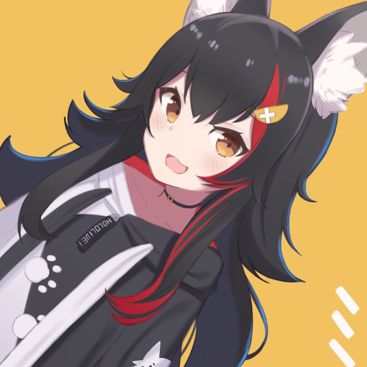 ookami mio 1girl solo animal ears black hair wolf ears long hair streaked hair  illustration images