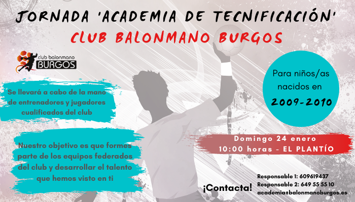 𝗧𝗘𝗖𝗡𝗜𝗙𝗜𝗖𝗔𝗖𝗜Ó𝗡

El Club Balonmano Burgos organiza este domingo, a las 10:00 horas, una jornada de tecnificación para niños/as nacidos en 2009-2010.

Toda la info: bit.ly/3nYDSoO