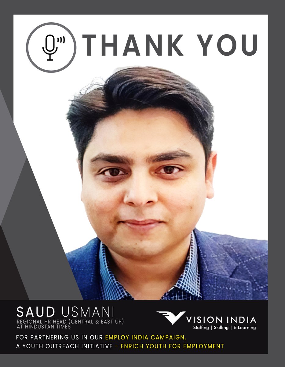 visionindiaspl's tweet photo. Mr. Saud Usmani, with a decade+ experience in HR across fast paced organizations HT, Tata Motors &amp; BPCL, known for his impactful public speaking &amp; the ability to design &amp; deliver behavioral training, a Certified trainer from Dale Carnegie &amp; Bradford College
#EmployIndiaCampaign https://t.co/PlLPId2Mfb
