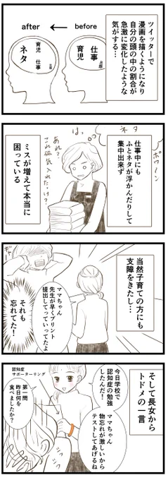 Twitterで漫画を描き始めて、脳のリソースの大部分を創作に消費されている気がします。私は昔から同時に同じ事が出来ません😭なので、Twitter、プライベート、仕事、育児など、うまくやりくりさせている方々を心から尊敬します! #エッセイ漫画 #4コマ漫画 #あるある #子育て 