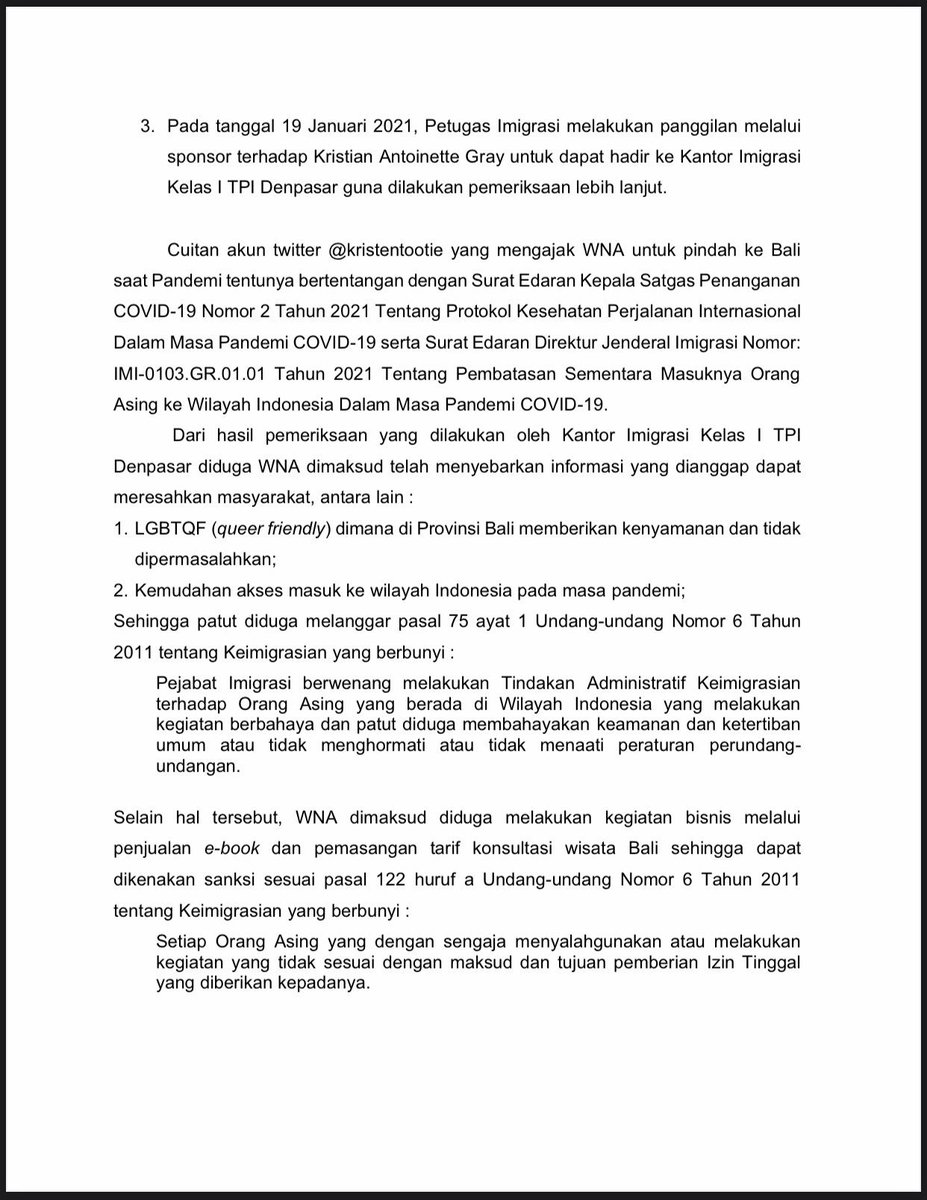 SAH! Mba Kristen "Tootie" Gray AKA Kristen Antoinette Gray akan di DEPORTASI sesuai edaran Kemenkumham. Terima kasih kawan2 yang mengawal isu dan pihak penegak hukum! Best.