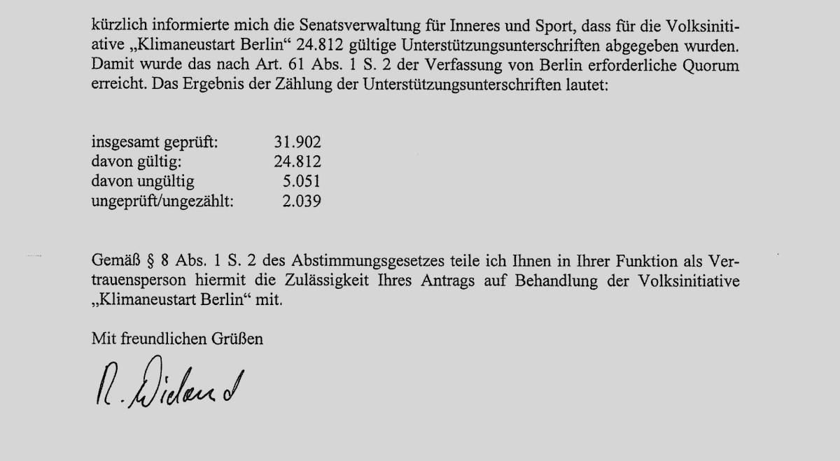 Glückwunsch an @Klimaneustart zur Zulässigkeit eurer Volksinitiative und 24.812 Unterschriften. #Klimamitbestimmung